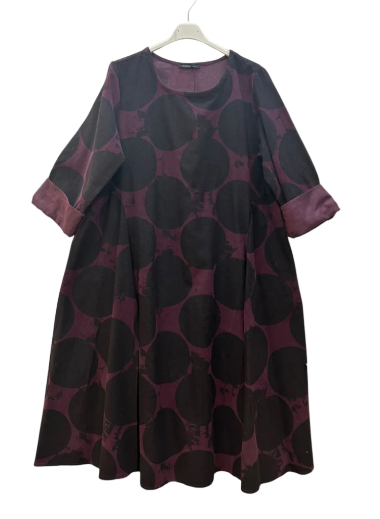 COTTON CIRCLE PRINT DRESS - 10-14/16 - PLUM