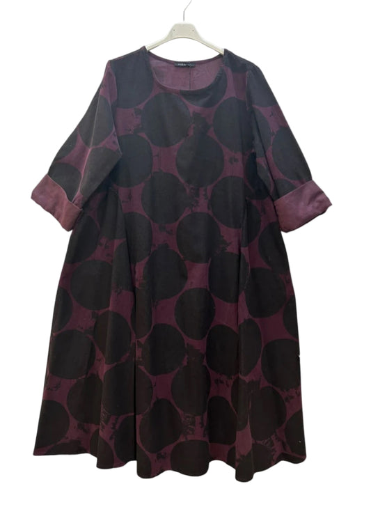 COTTON CIRCLE PRINT DRESS - 10-14/16 - PLUM