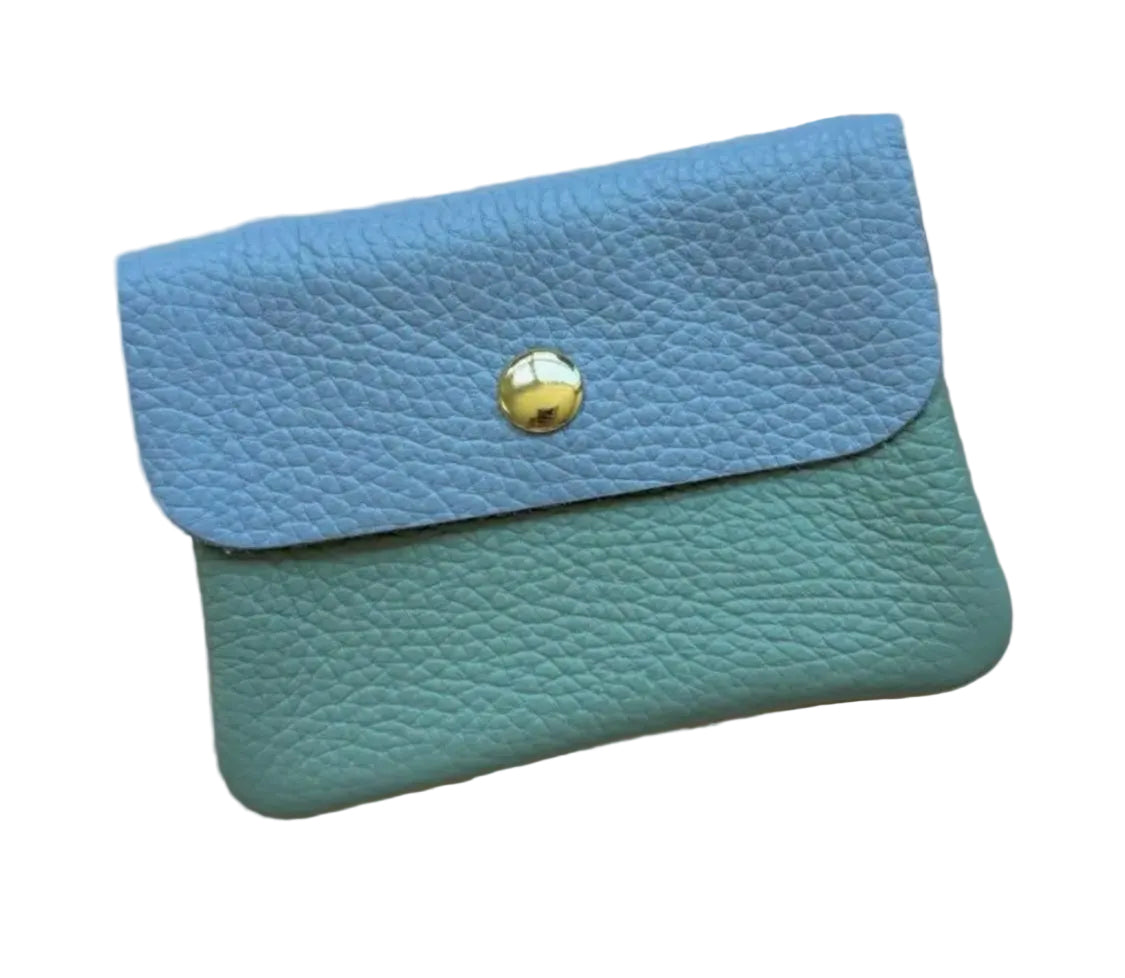 LEATHER CARD WALLET - BLUE/AQUA