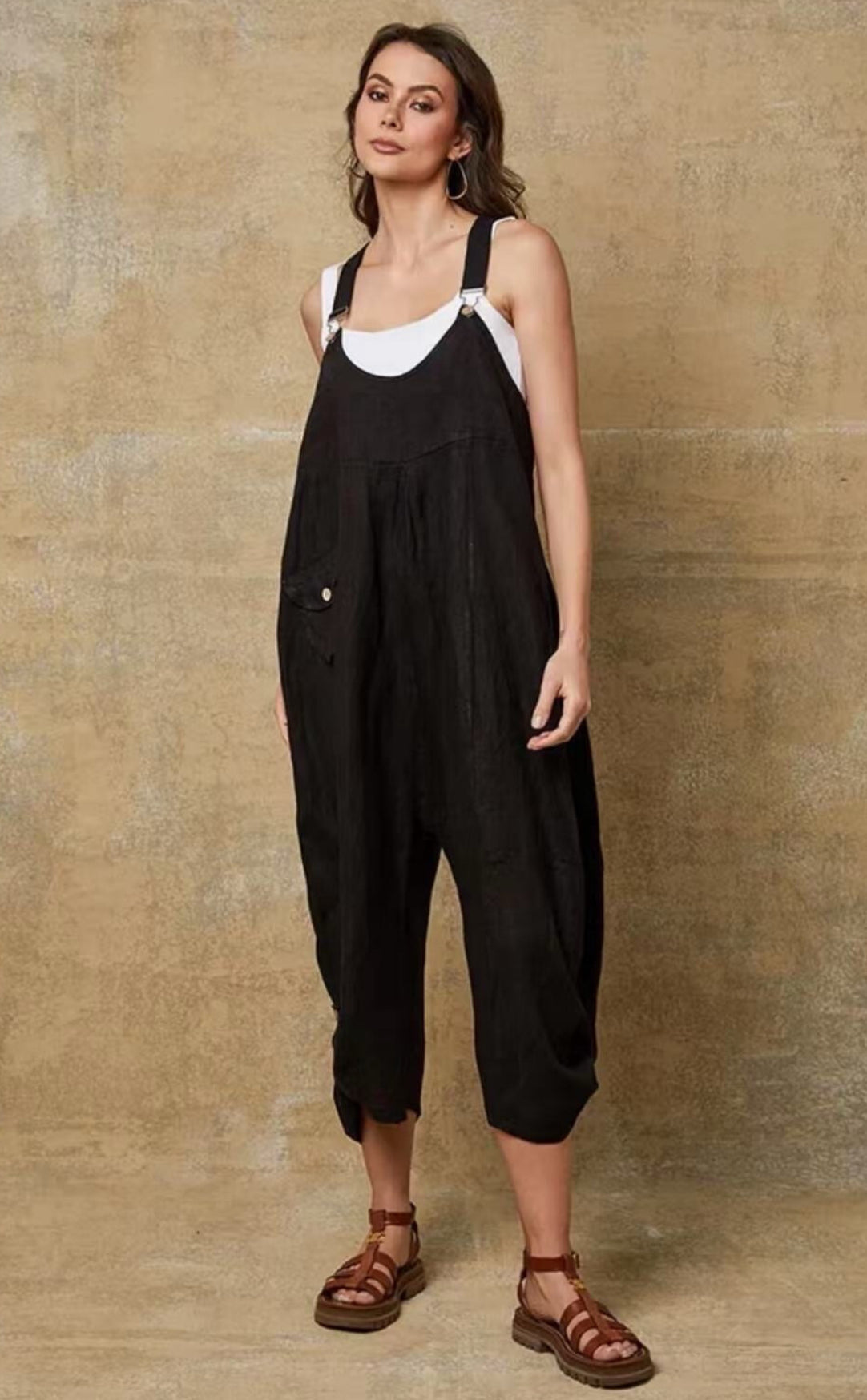 LINEN BUCKLE JUMPSUIT - 8-14 - BLACK