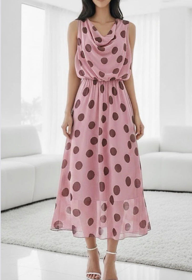 POLKA CHIFFON DRESS - 8-14 - PINK