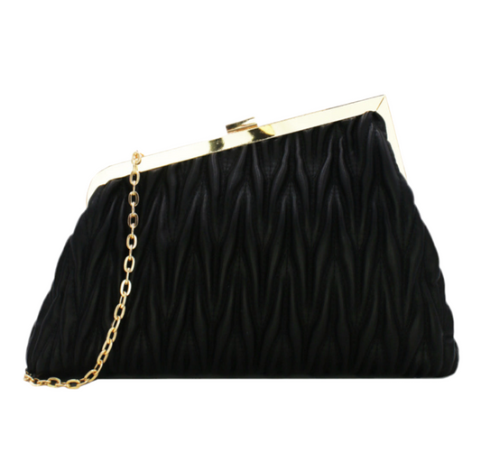 PLEAT ASYMMETRIC OCCASION BAG - BLACK