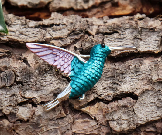HUMMINGBIRD SILVER PLATED HAND ENAMELLED BROOCH