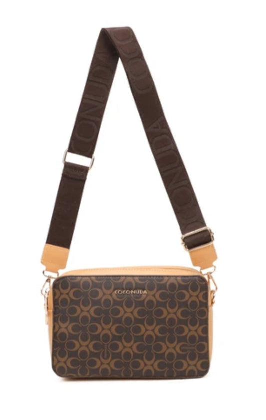 MONOGRAM DOUBLE ZIP CROSSBODY- BROWN