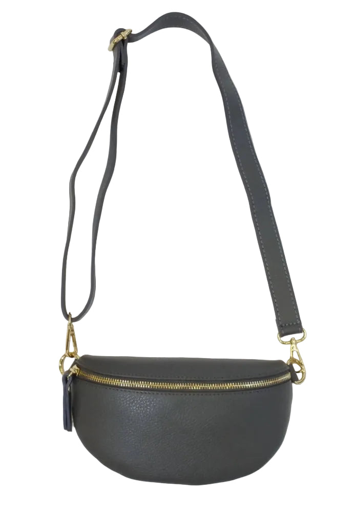 LEATHER SLING CROSSBODY - GREY