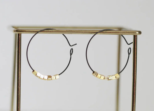 KAIKO - BLACK & GOLD SQUARE HOOPS - GOLD PLATED