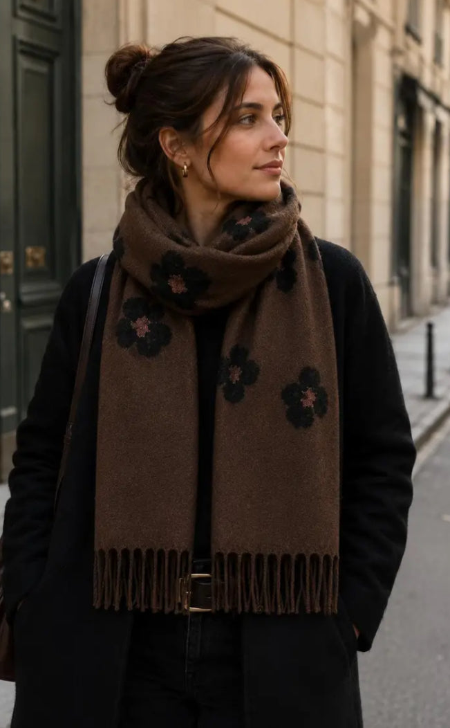 FRINGED EMBROIDERED SCARF