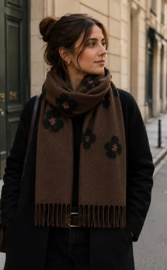 FRINGED EMBROIDERED SCARF