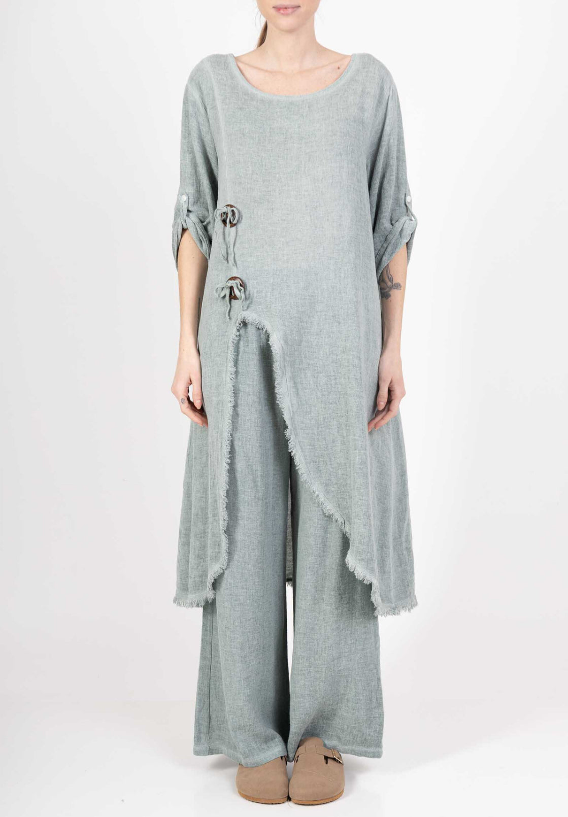 LINEN/COTTON BLEND TUNIC - 10-16 - KHAKI