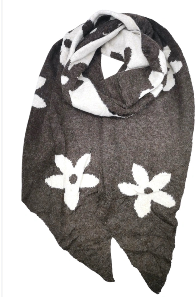 FLOWER KNIT SCARF - KHAKI