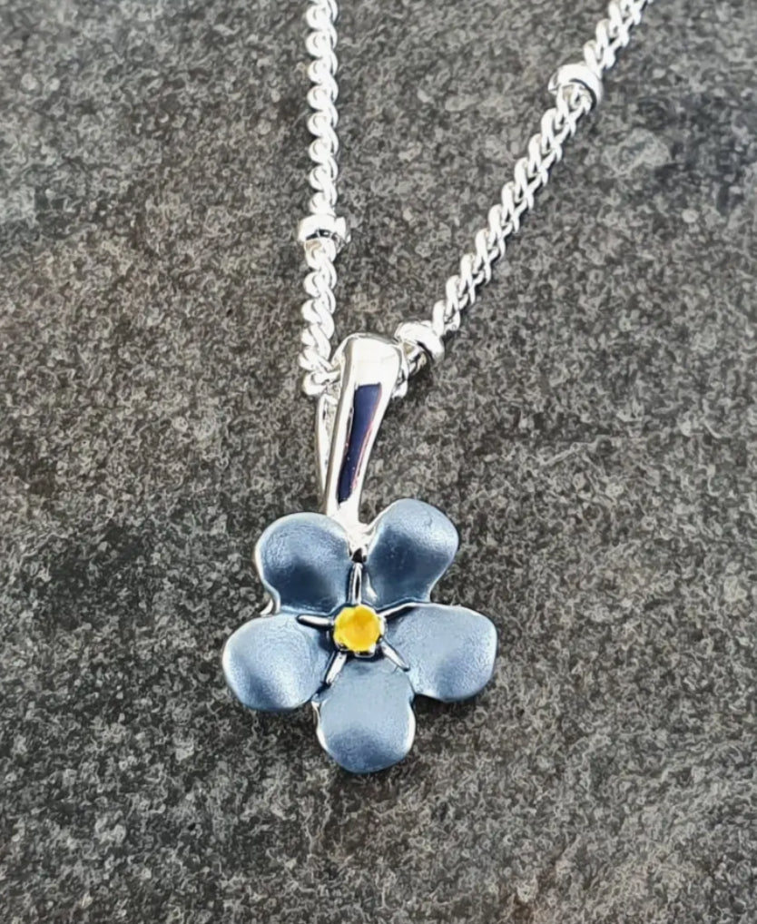 FORGET ME NOT SILVER PLATED HAND ENAMELLED NECKLACE