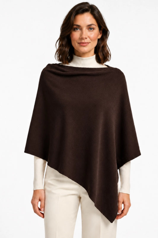 CASHMERE & MERINO WOOL PONCHO - BROWN