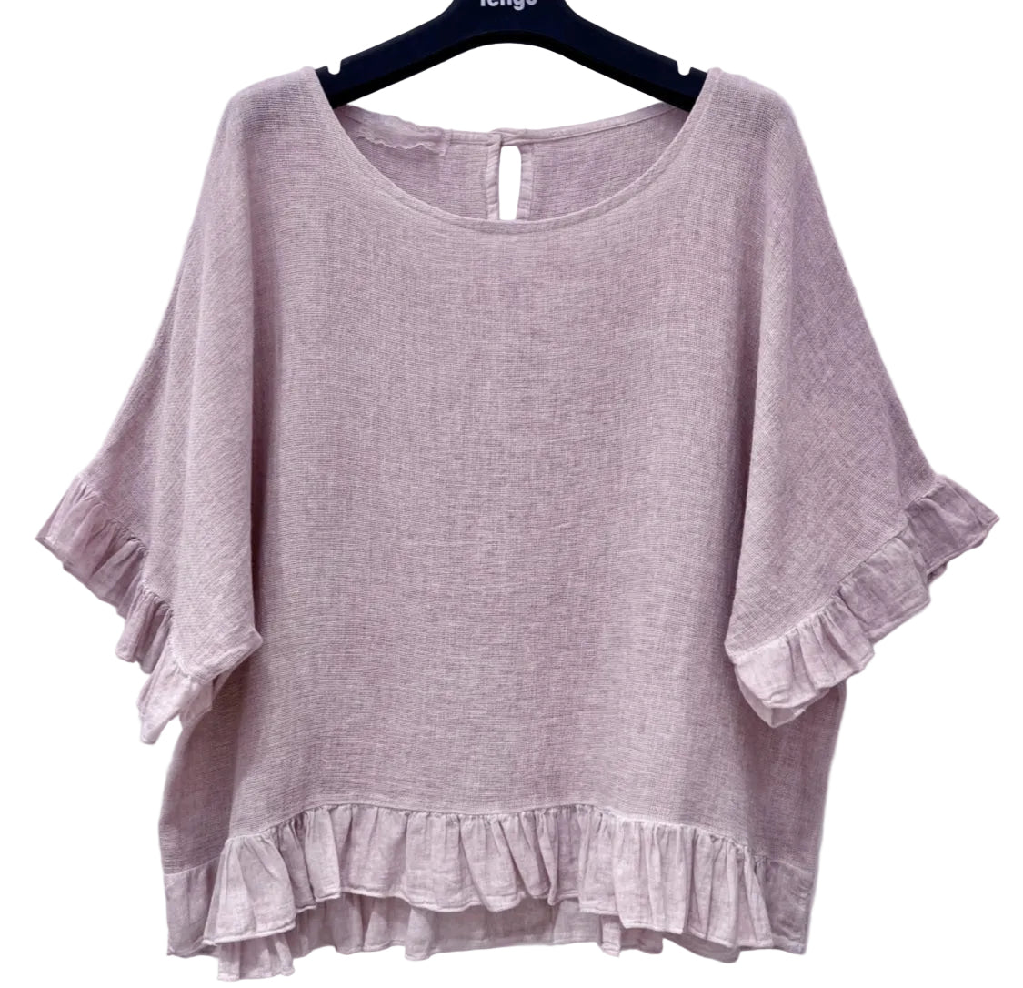FRILL TRIM LINEN COTTON TOP - 10-16