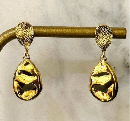 STAINLESS STEEL NUGGET DROP EARRINGS