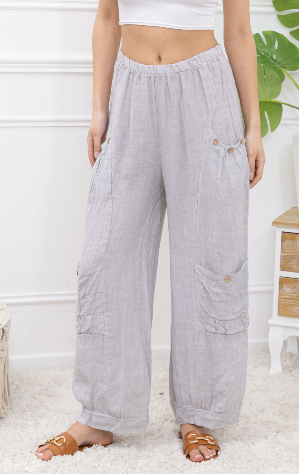 CARGO LINEN PANTS - 10-16 - GREY