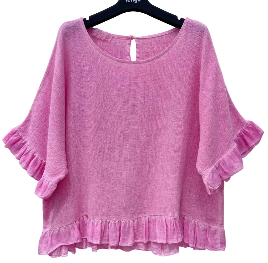 FRILL TRIM COTTON LINEN TOP - 10-16