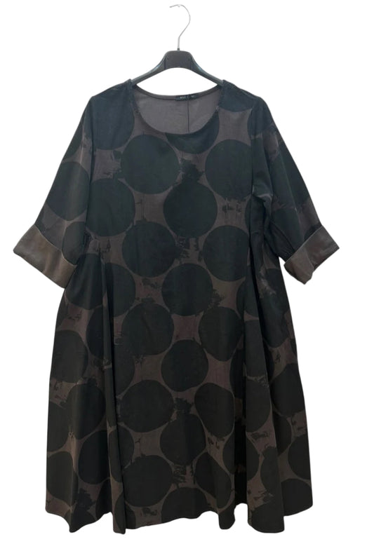 COTTON CIRCLE PRINT DRESS - 10-14/16 - GREY