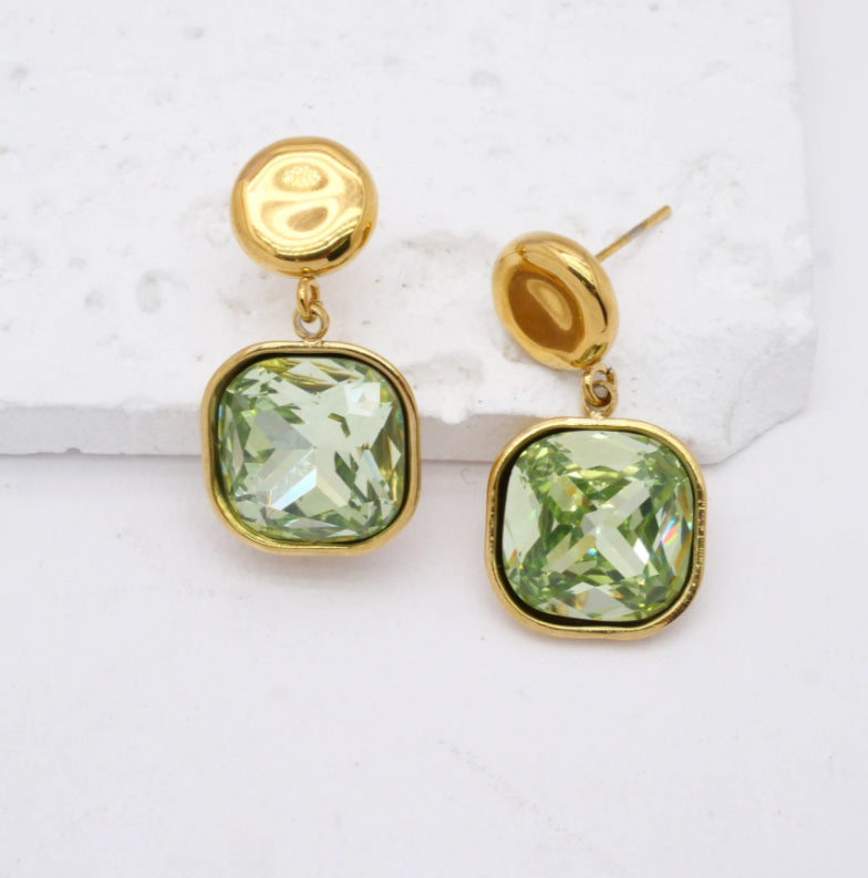 CRYSTAL STUD EARRINGS- GREEN