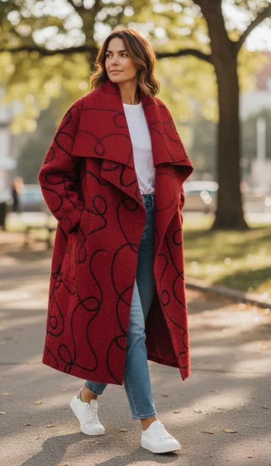 OVERSIZED WATERFALL COAT - 12-18 - BURGUNDY - WOOL BLEND