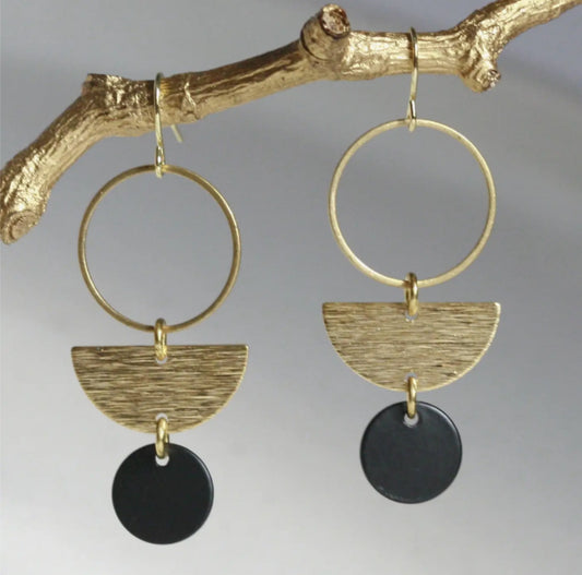 KAIKO - CIRCLE & HALF MOON BRASS EARRINGS