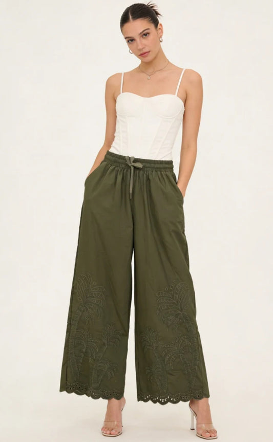 LACE TRIM PALAZZO - 10-16 - KHAKI