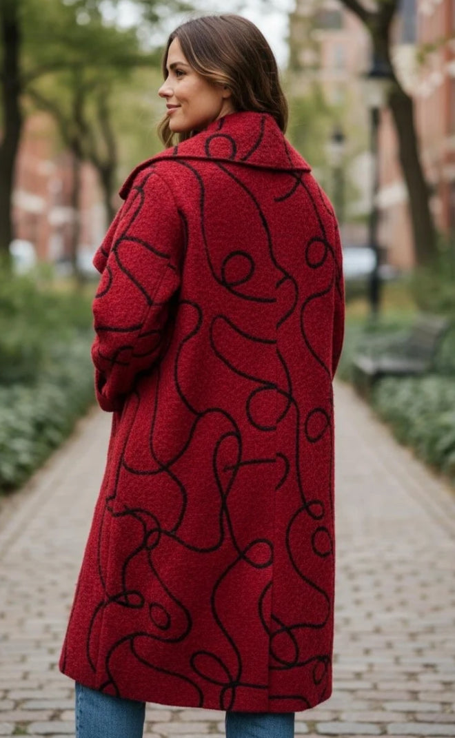 OVERSIZED WATERFALL COAT - 12-18 - BURGUNDY - WOOL BLEND