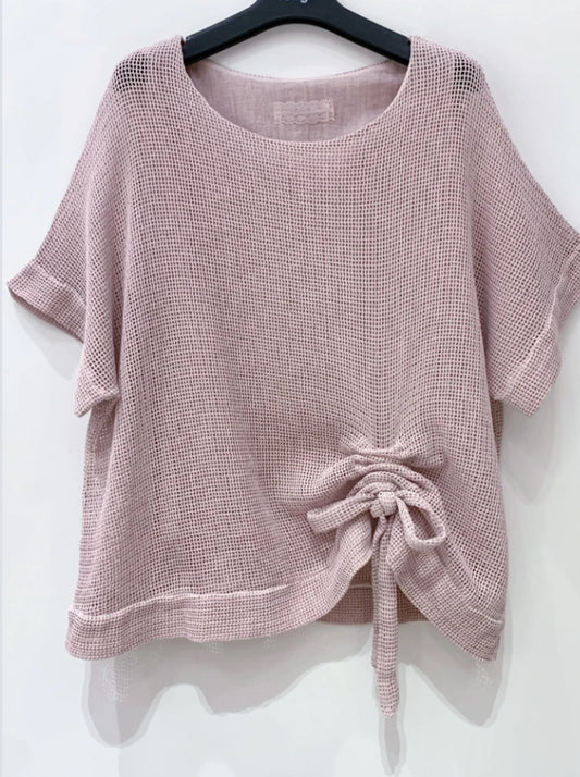 MESH RUCHED COTTON TOP - 10-16 - PINK