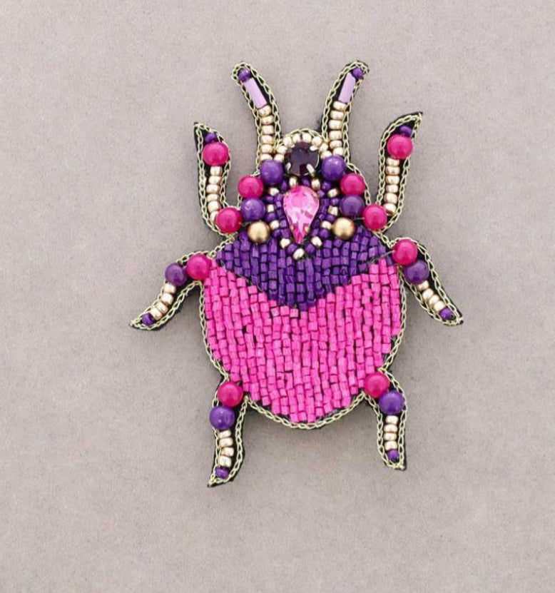 BEADED SEQUIN INSECT BROOCH - FUSCHIA