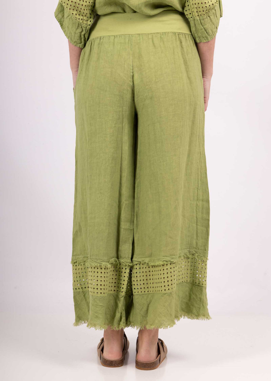 LINEN MESH DETAIL PANTS - 10-16 - LIME