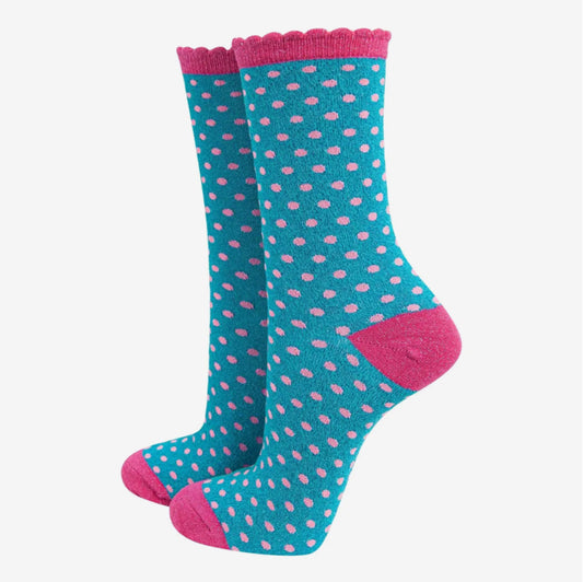 POLKA DOT BAMBOO SOCKS - BLUE