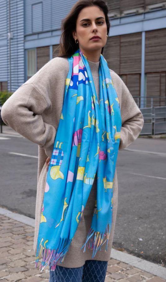 FRINGED DOG PRINT SCARF