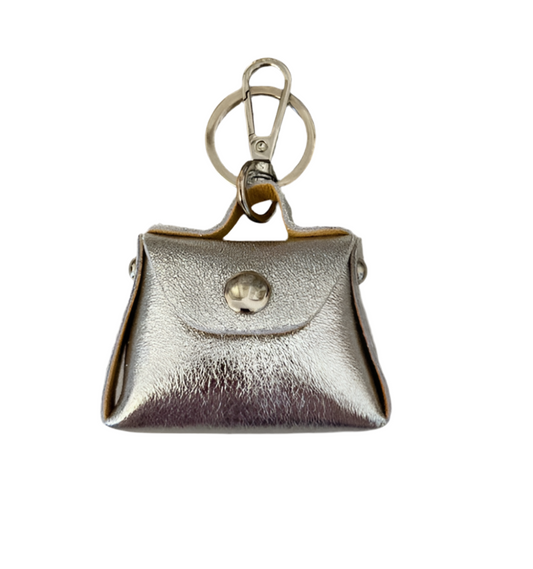 LEATHER PURSE KEYRING - SILVER