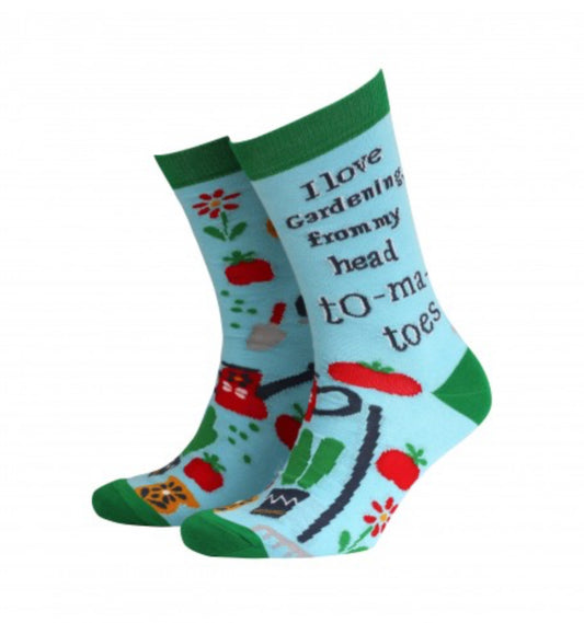 LADIES BAMBOO SOCKS- I LOVE GARDENING FROM MY HEAD TO-MA-TOES