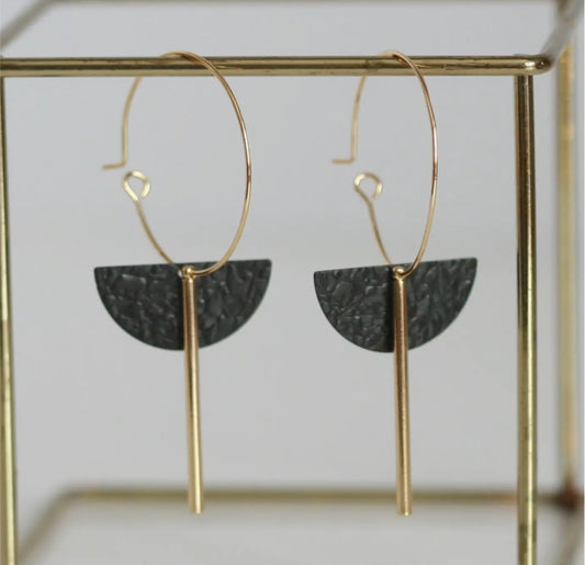 KAIKO - BLACK MOON & BAR HOOP EARRINGS
