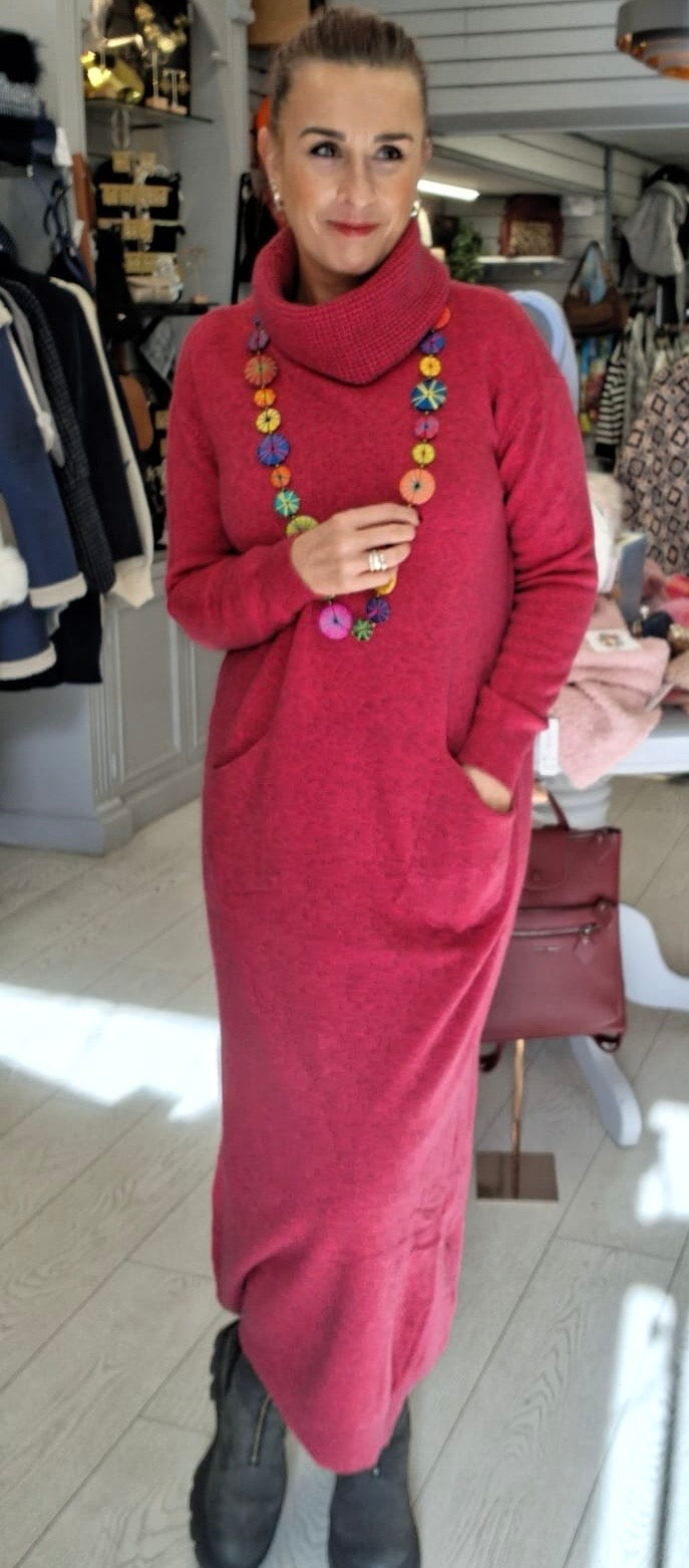 POLO KNIT DRESS - 12-16/18 - RASPBERRY