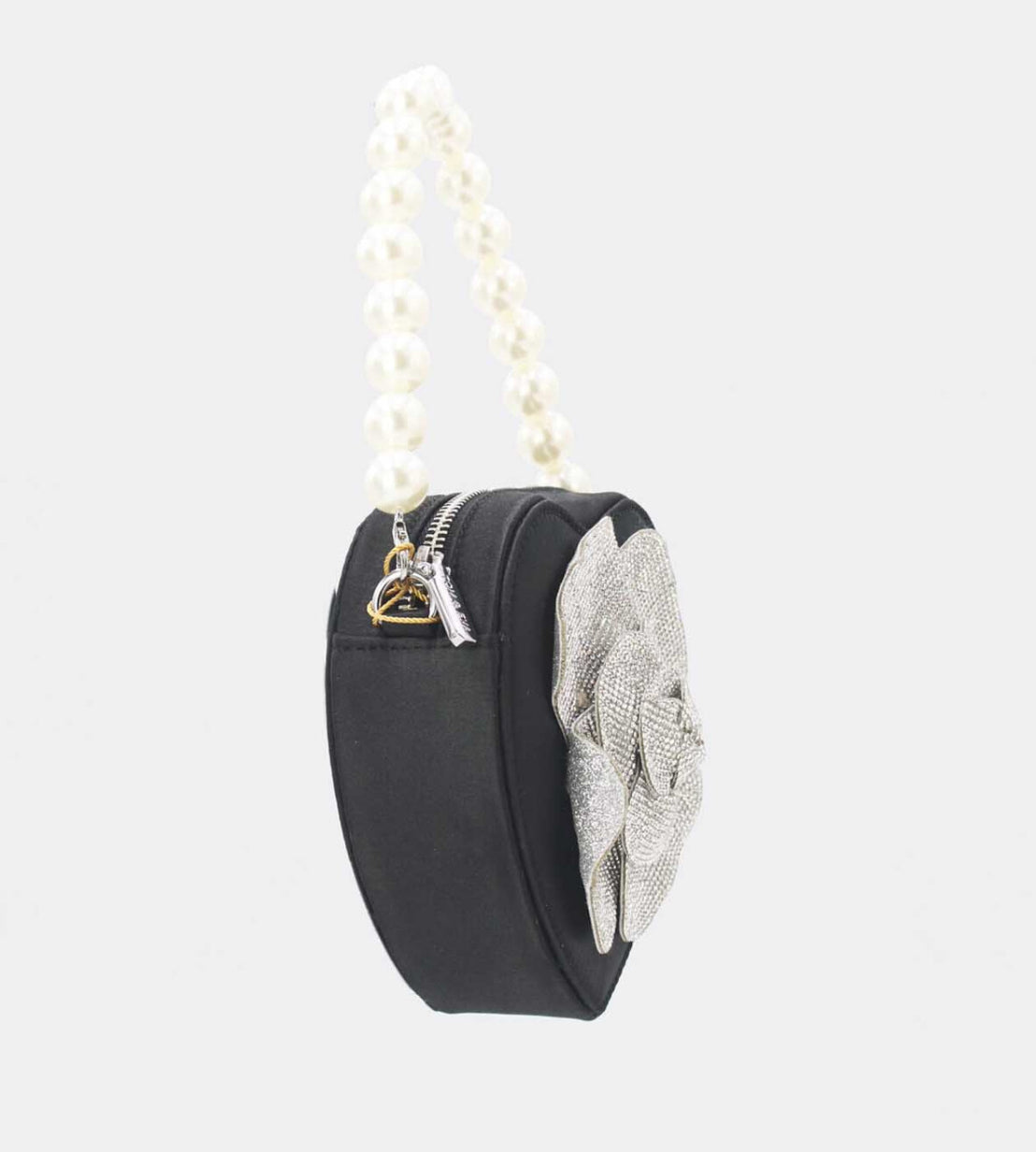 HEART PEARL HANDLE OCCASION BAG - BLACK