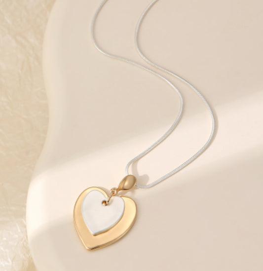 HEART MIXED METAL PENDANT NECKLACE