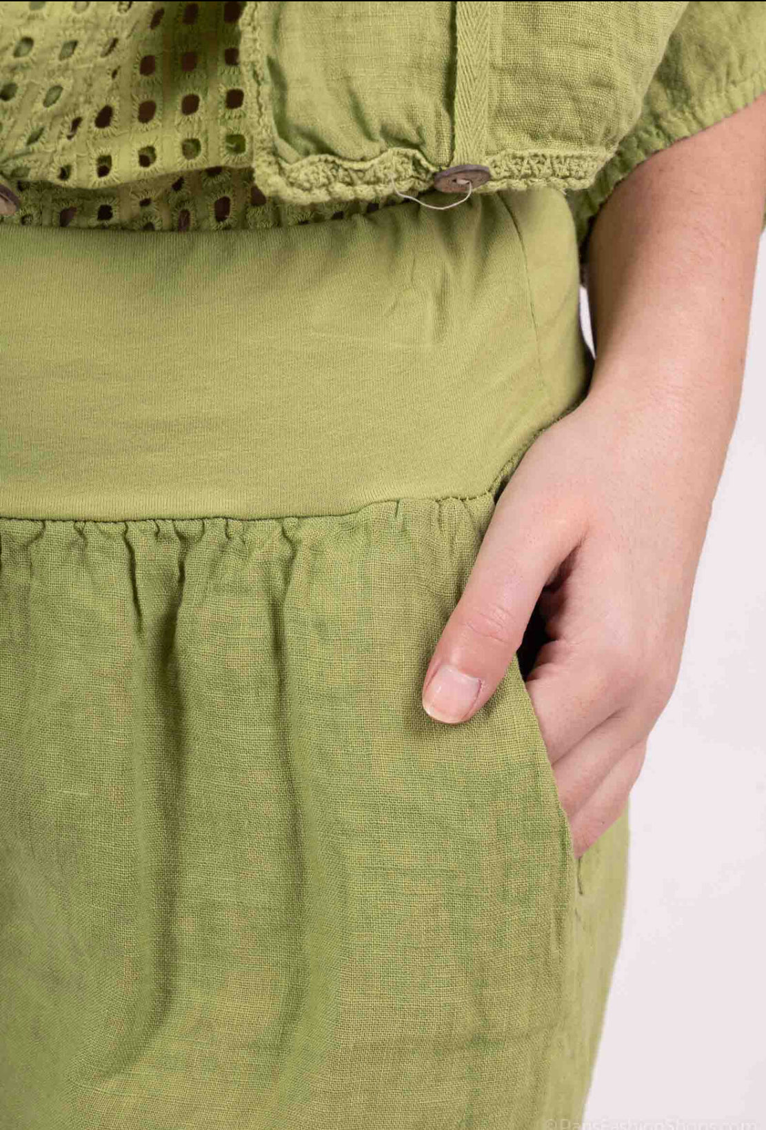 LINEN MESH DETAIL PANTS - 10-16 - LIME