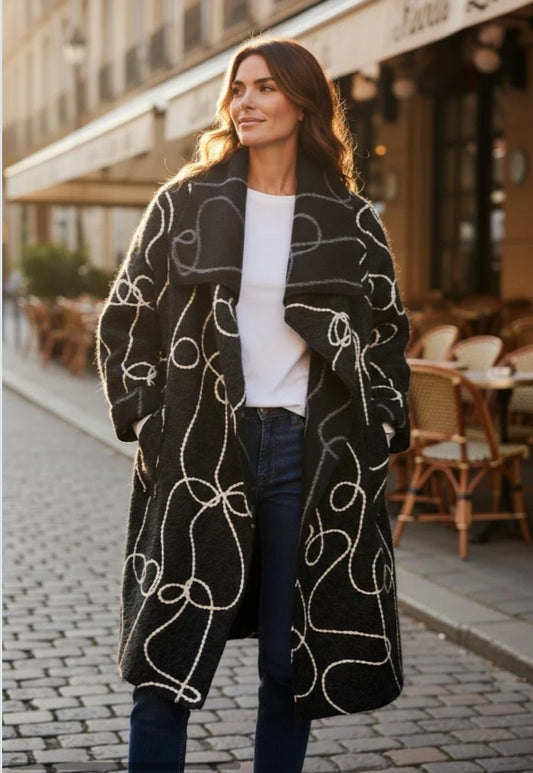OVERSIZED WATERFALL COAT - 12-18 - BLACK - WOOL BLEND