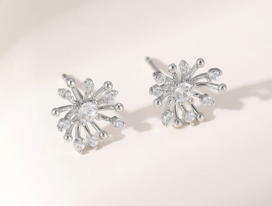 FLOWER CRYSTAL STUD EARRINGS - SILVER