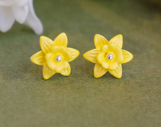 DAFFODIL SILVER PLATED HAND ENAMELLED EARRINGS