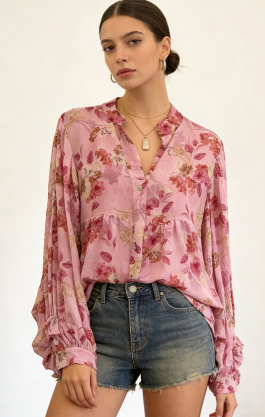 FLORAL TUNIC BLOUSE - 10-16 - PINK