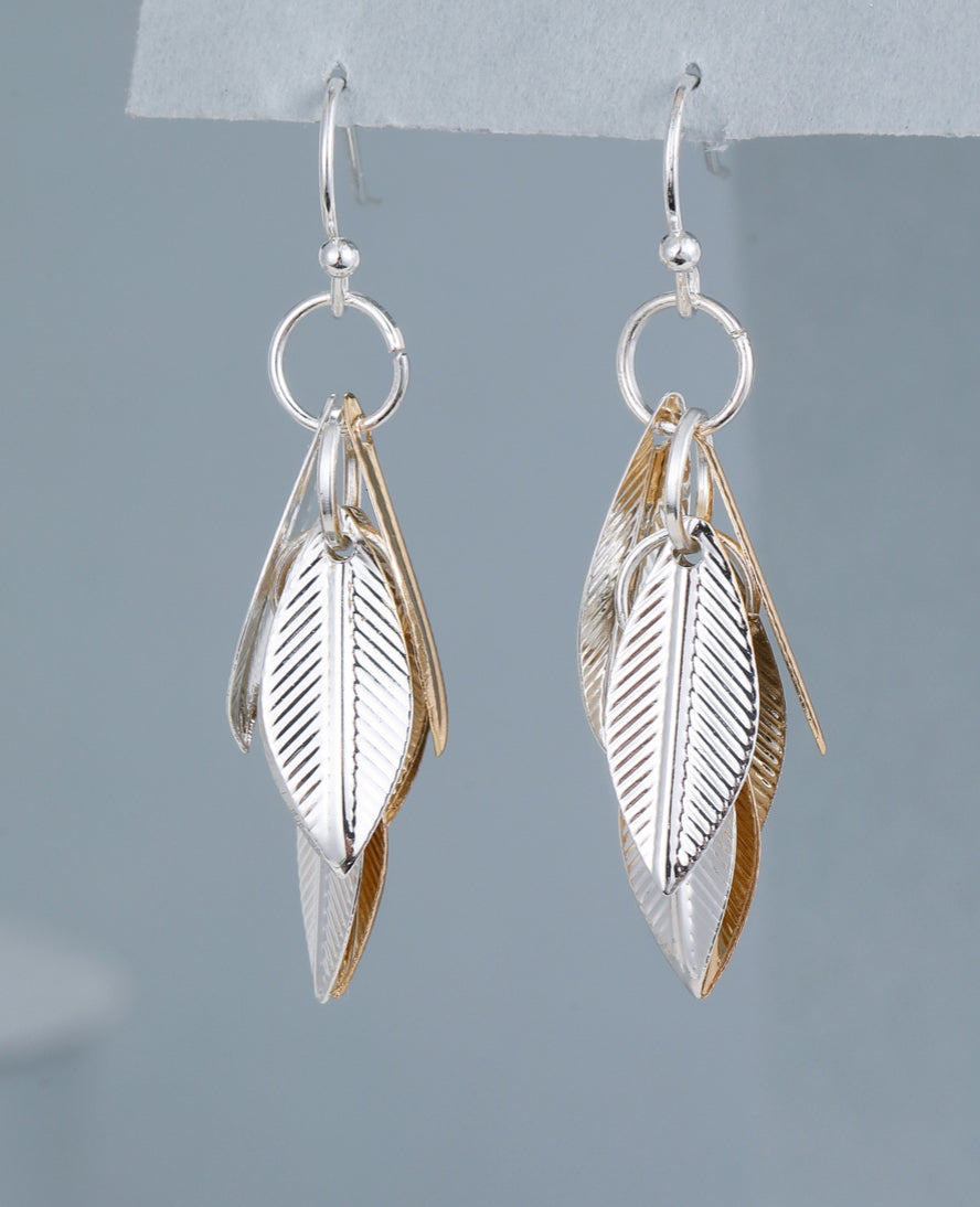 LEAF HOOK DROP EARRINGS- SILVER & GOLD