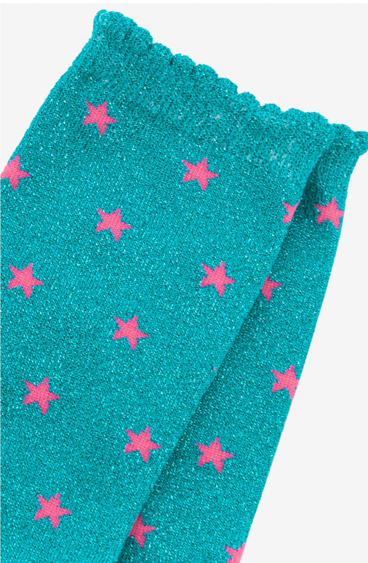 STAR BAMBOO SOCKS - TURQUOISE/FUSCHIA