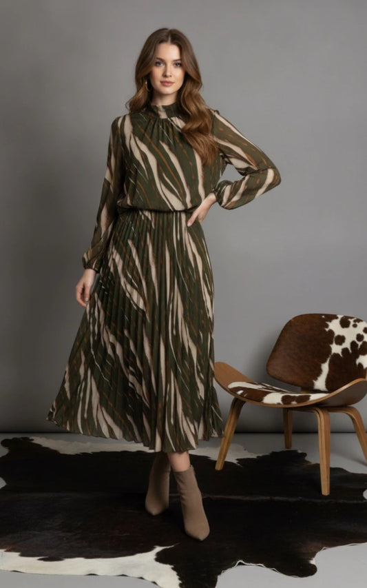 VISCOSE BOW TIE MAXI DRESS - 10-14 - KHAKI