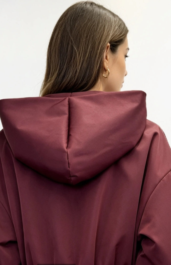 HOODED BOMBER JACKET - 10-16 - BURGUNDY