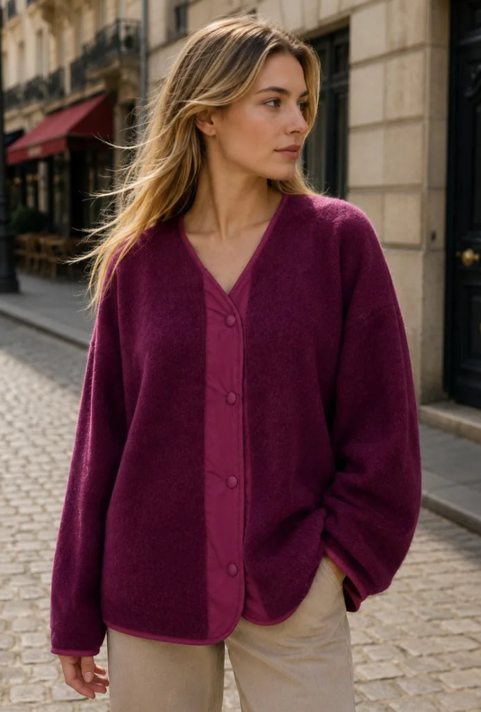 FLEECE POPPER JACKET - 10-16 - BURGUNDY