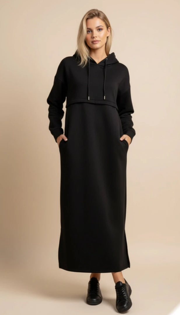 SEAM DETAIL HOODED SWEATER DRESS - 10-16 & 16-20