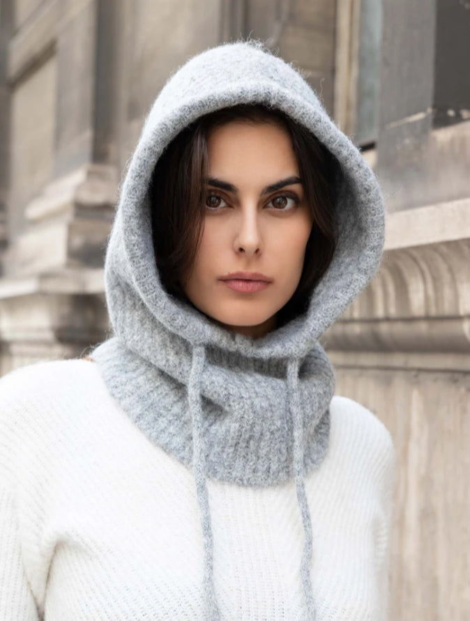 WOOL BLEND HOOD ‘N SNOOD- LIGHT GREY