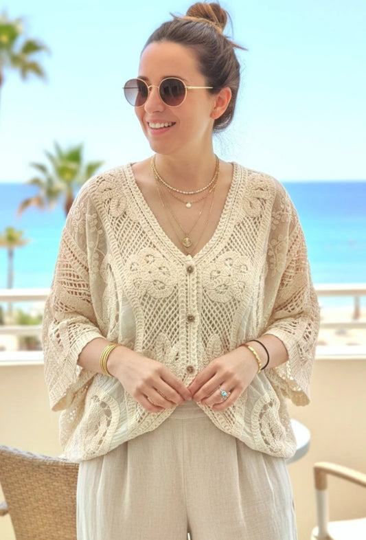 CROCHET CARDI - 10-16 - BEIGE